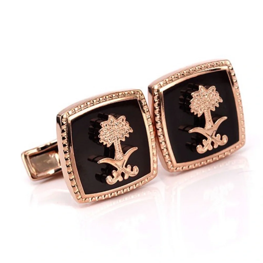 Elegant Rose Gold Palm Tree with Crossed Golf Clubs Cufflinks - Picture 1 of 16